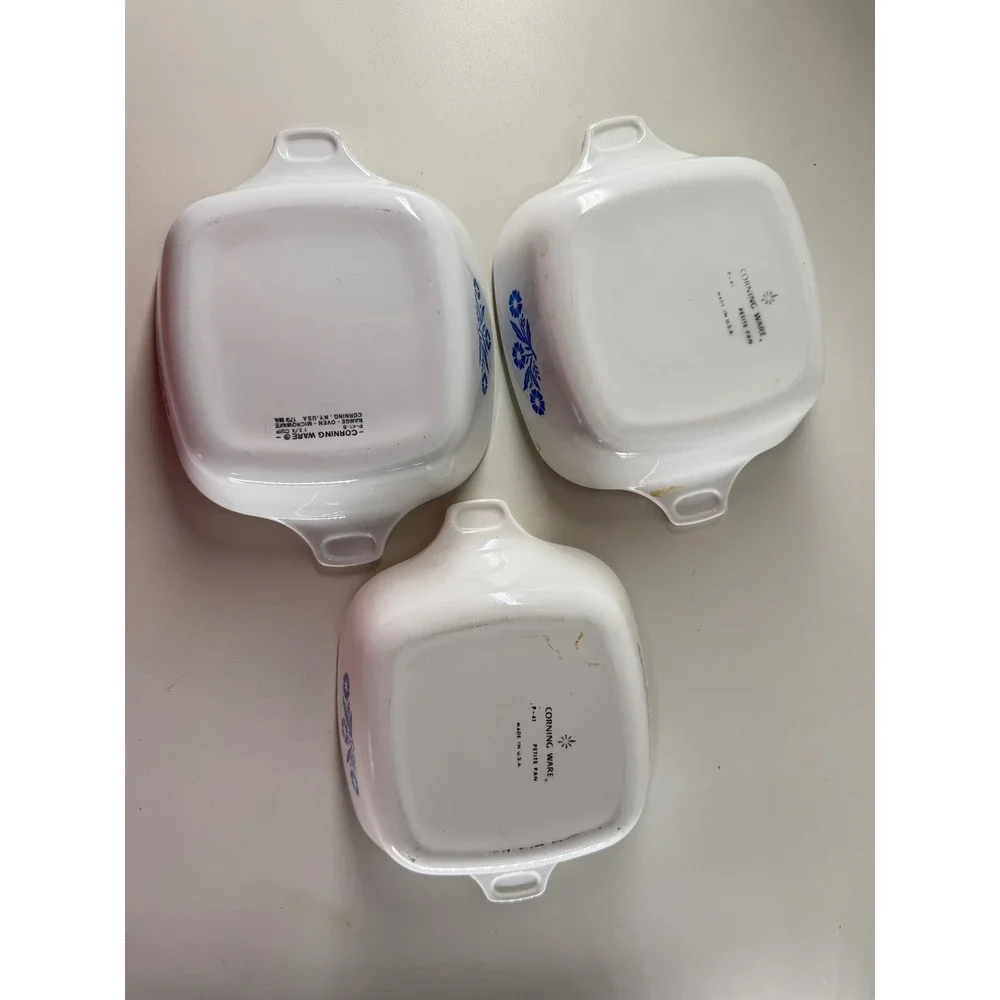 Vintage Corning Ware Blue Cornflower Petite Pan Set of 3 P-41-B P-43-B White